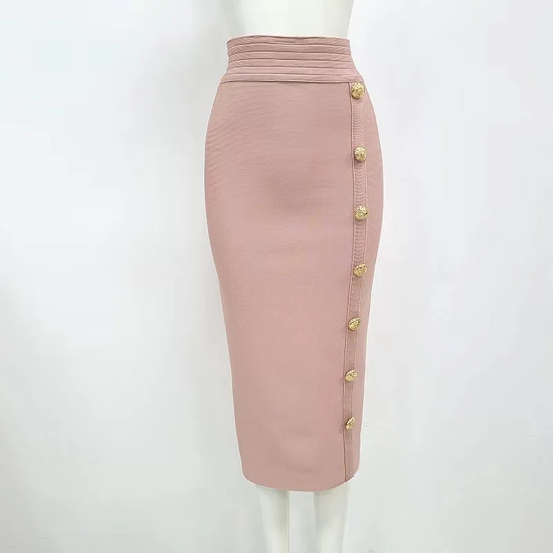 Boss Diva-Button High Waist Midi BANDAGE SKIRT (Six colors)