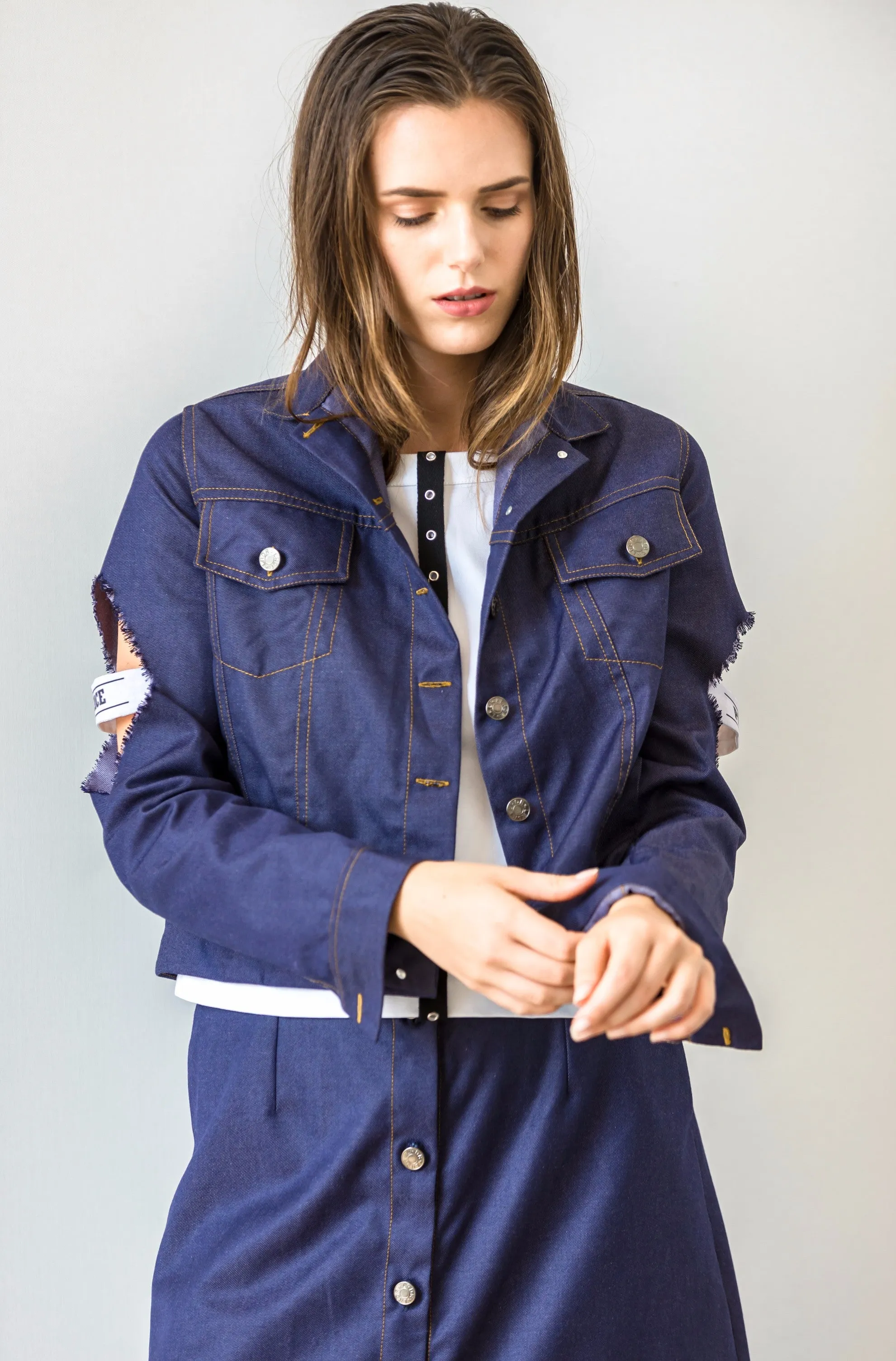 Denim Peace Jacket and Denim statement skirt (set)