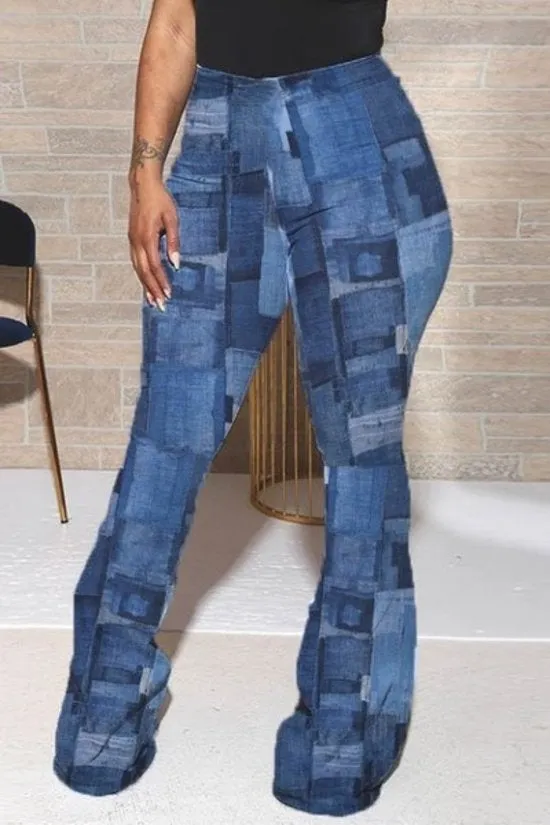 DENIM PRINT LINEN PALAZZO PANTS