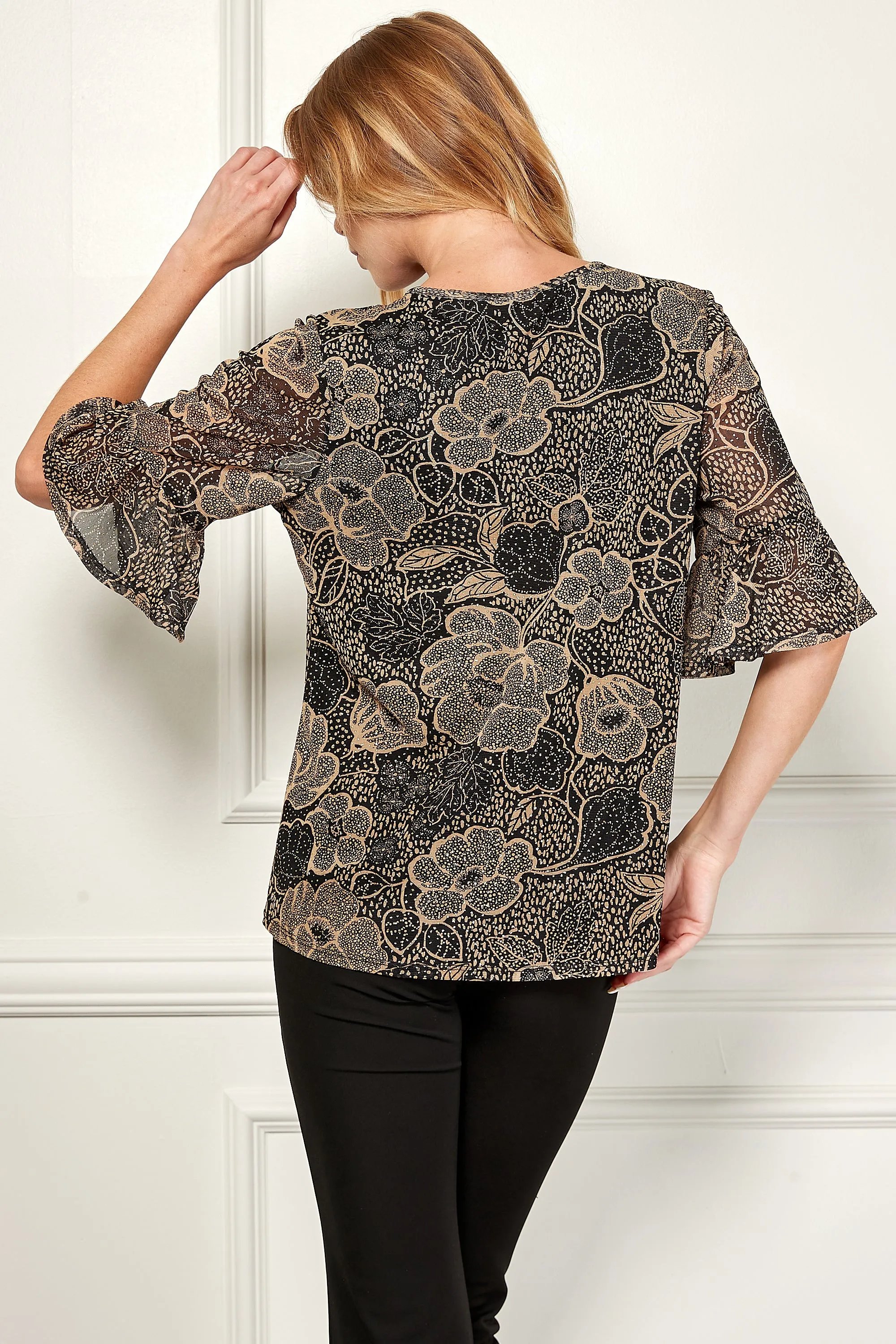 Elbow Ruffle Sleeve Popover Top