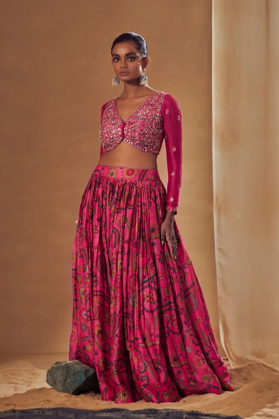 Fuchsia Pleated Lehenga Set