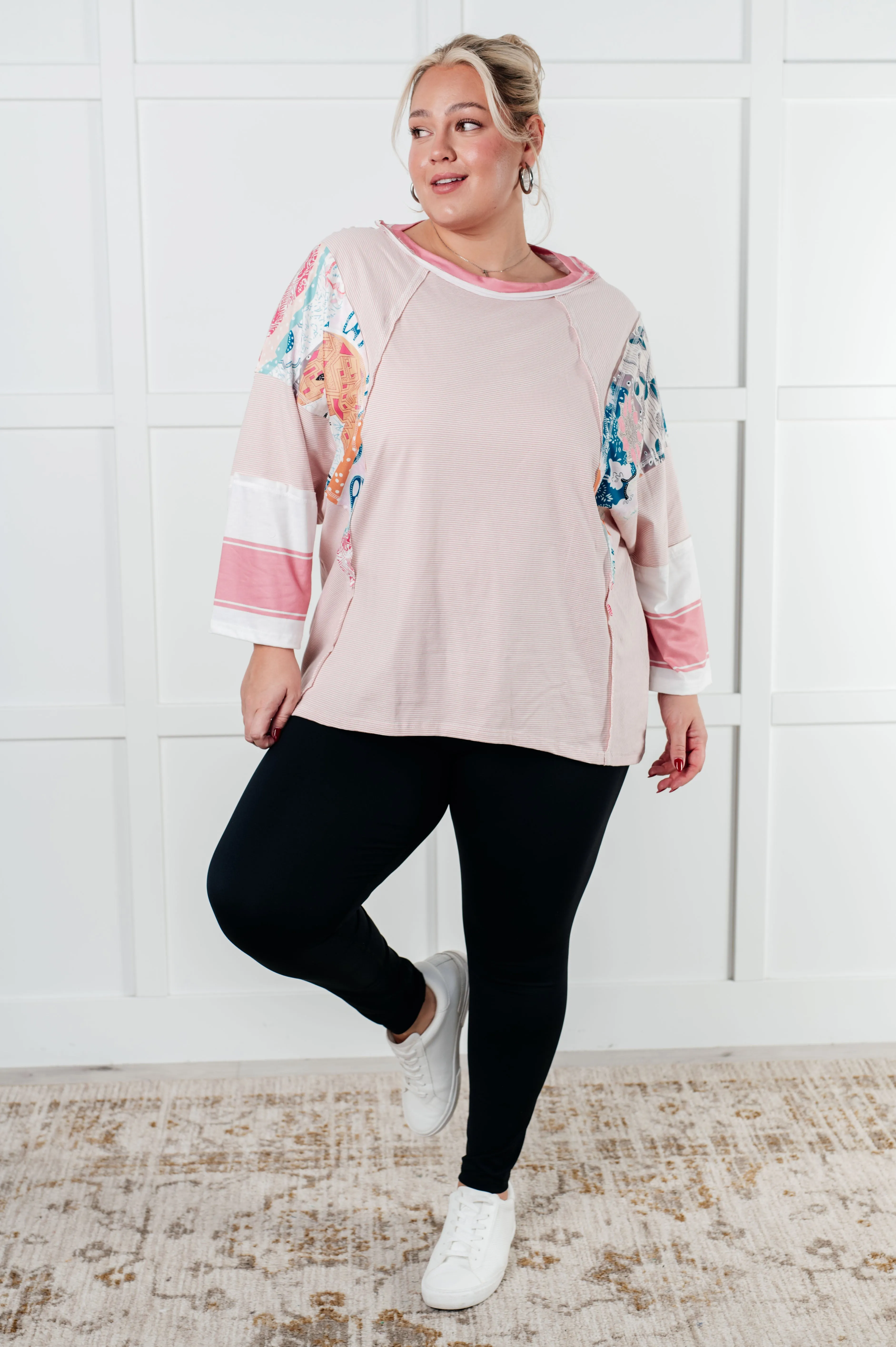 Hazel Blues® |  New Chapter Floral Color Block Patchwork Top