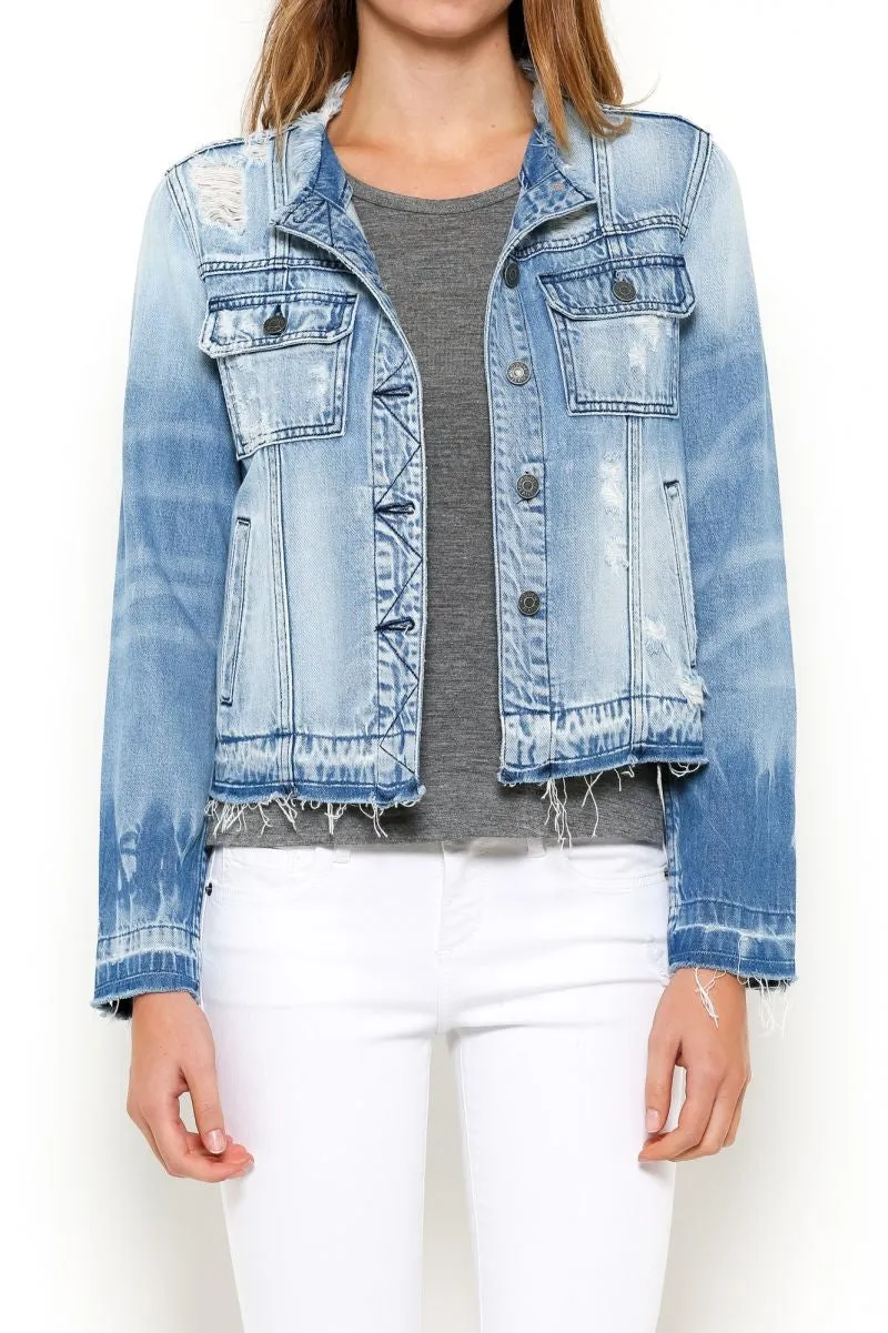 Hidden Jeans Collarless Denim Jacket