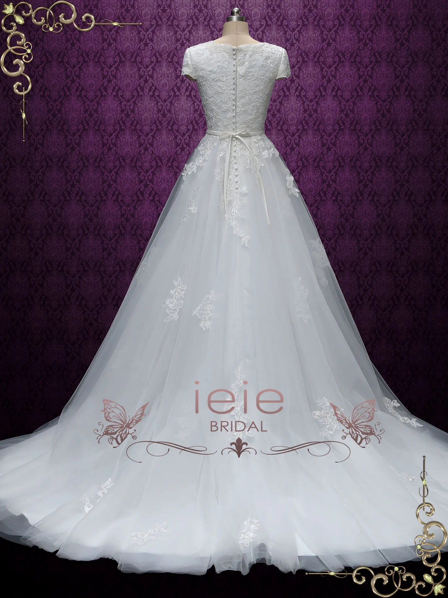 Ready to Wear Modest Lace Wedding Dress with Short Sleeves ABIGAIL