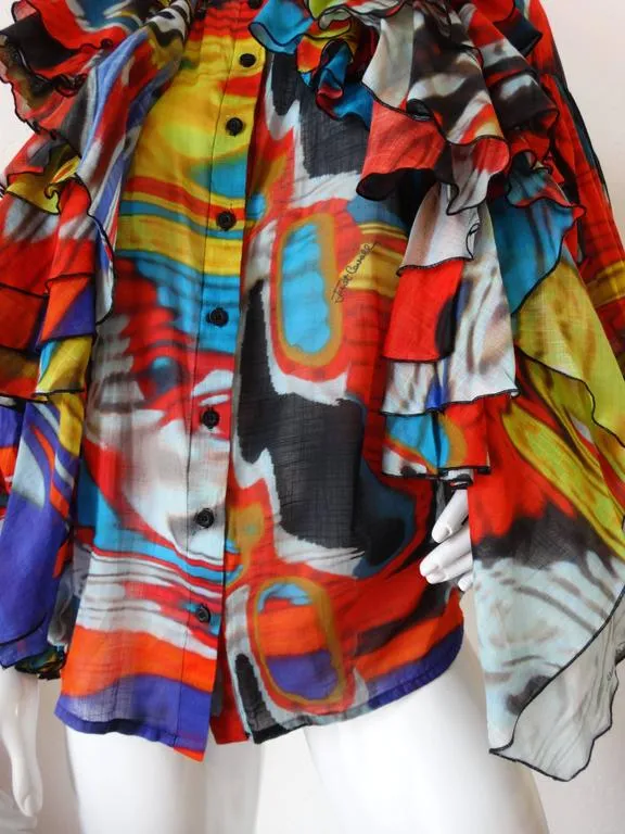 Robert Cavalli Camicia Ruffle Top with Balloon Sleeves