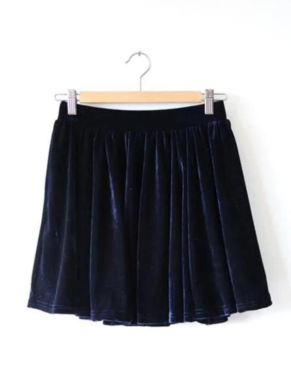 Spring collection - velvet solid color pleated skirt